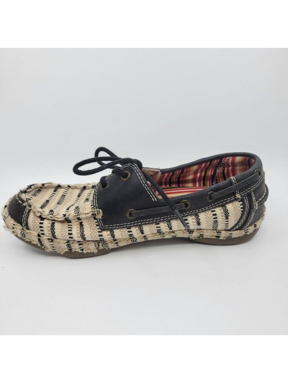 Tony Lama Women's Loafers Size 9B Lindale Canvas Lace-Up Woven Casual Flats Boat - Picture 3 of 10